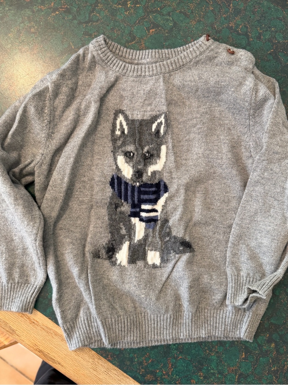 Mayoral Gray Knit Sweater with Fox Graphic and Navy Scarf